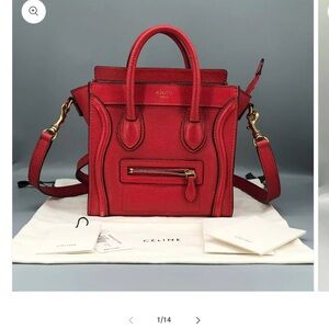 Celine Bold Red Grained Calfskin Satchel Bag